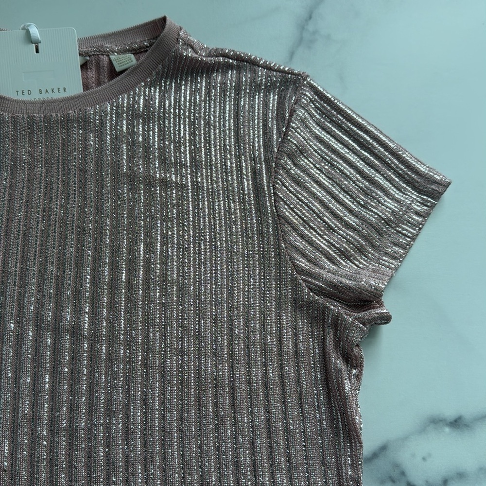 Ted Baker London Catrino Metallic Pink Shimmer Fitted Tee Size 2 Medium NWT - Picture 11 of 14